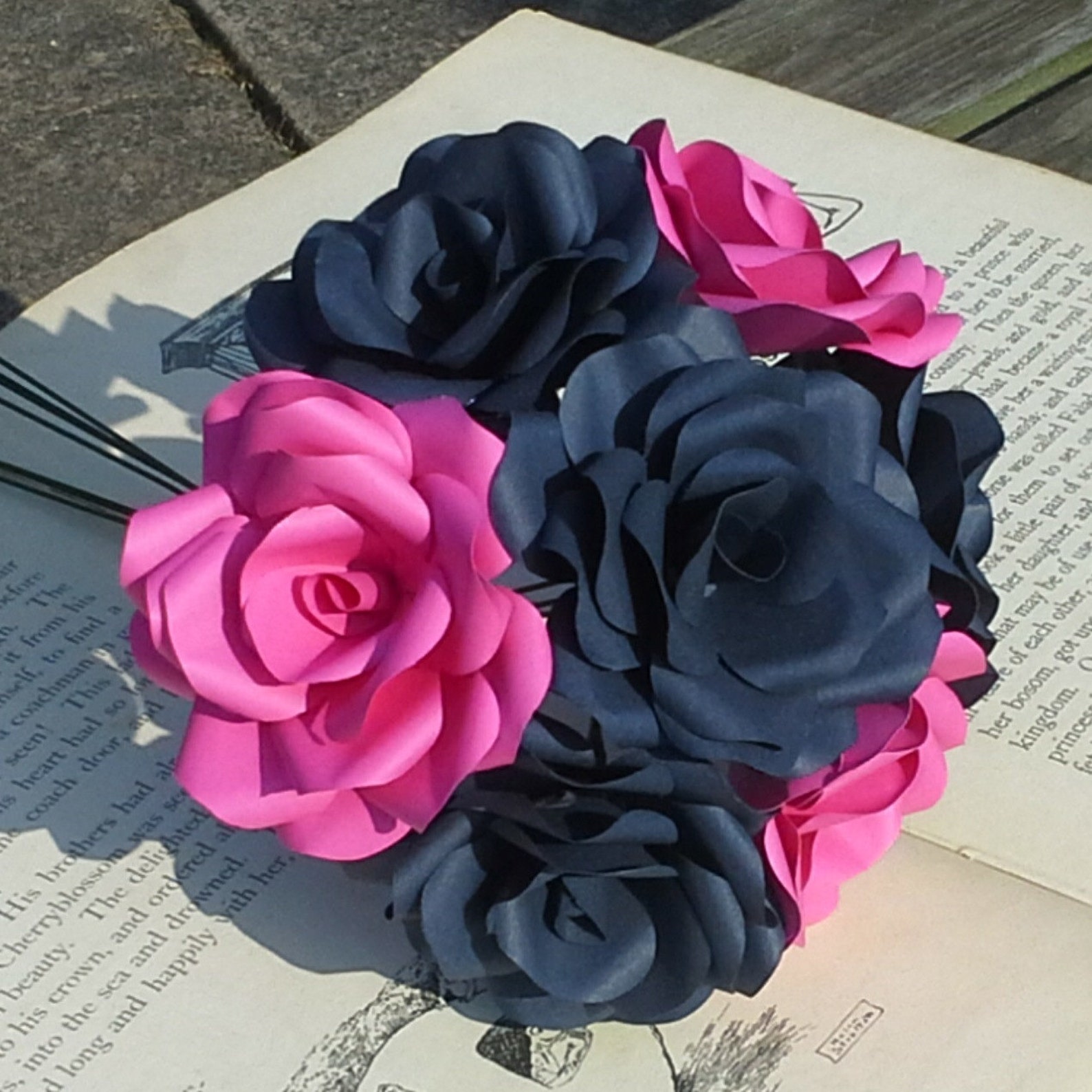 12 X Navy Blue & Hot Pink Paper Flowers Handmade Paper Etsy
