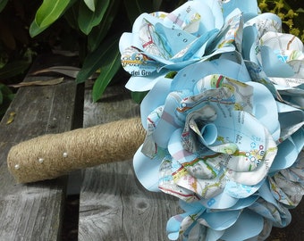 Map Rose Paper Flower Bridal Bouquet, Paper Roses, Wedding Flowers, Forever flowers, Wedding Bouquet, Themed Wedding