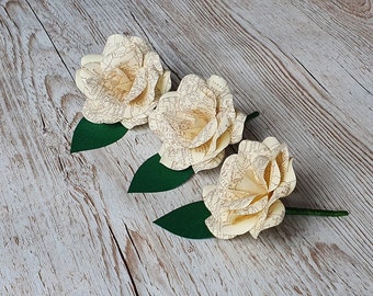Vintage Map Paper Flower Buttonhole/Boutonnieres -  Wedding Flowers