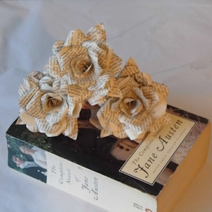 3 x Pride and Prejudice Roses,  Book Page Paper Flower Roses, Handmade Paper Flowers,  Jane Austen