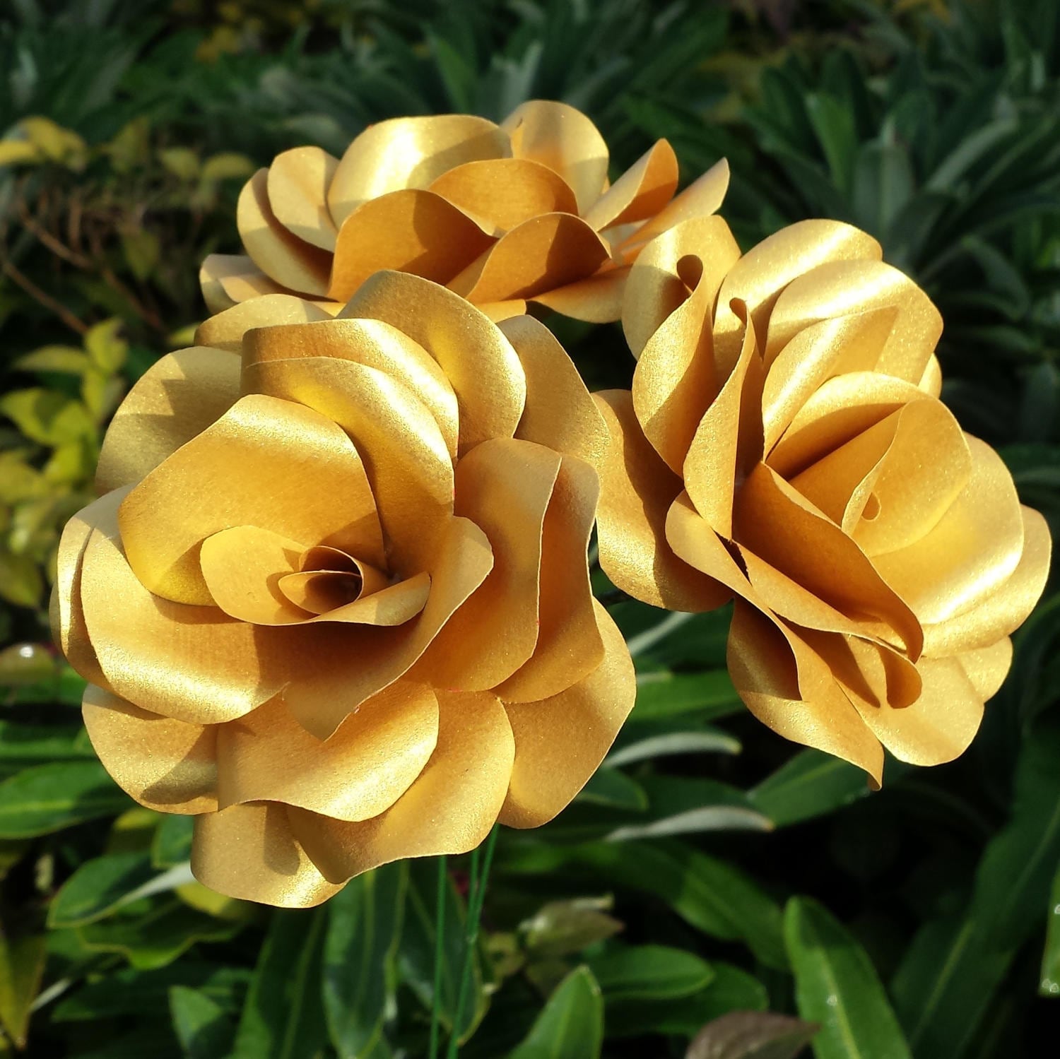 3 X Gold Paper Flowers Handmade Paper Roses Decorations Etsy