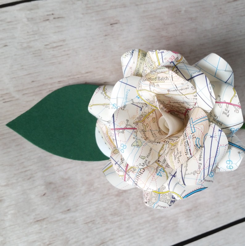 3 x Map Buttonholes / Boutonnières, Wedding Flowers, Handmade Paper Flowers, Travel Themed Wedding Green Leaf