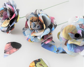 3 x Comic Book Paper Flower Roses, Themed Wedding, Bridal Shower, Fun Flowers