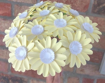 Pale Yellow Paper Flower Daisies - Home Decor - 1st Anniversary Gift for Her, Alternative Flowers
