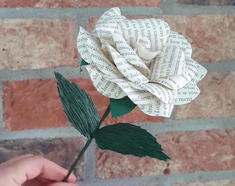 Handmade Book Page Paper Flower Rose: Literary Gift
