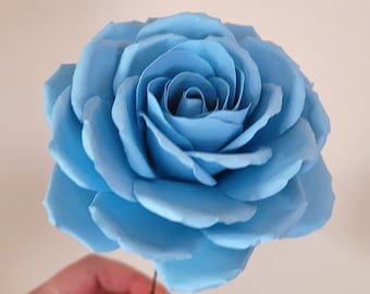 Blue Paper Rose, Paper Flower, Valentines Rose, Wedding Flowers, Keepsake, Gift Idea for Her, Single Stem Wedding Flower