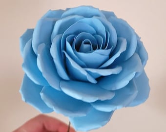 Blue Single Stemmed Paper Rose, Paper Flower,  Valentines Rose, Wedding Flowers,