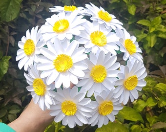 Paper Daisies - White Paper Flower Daisies - Home Decor - 1st Anniversary Gift for Her, Alternative Flowers