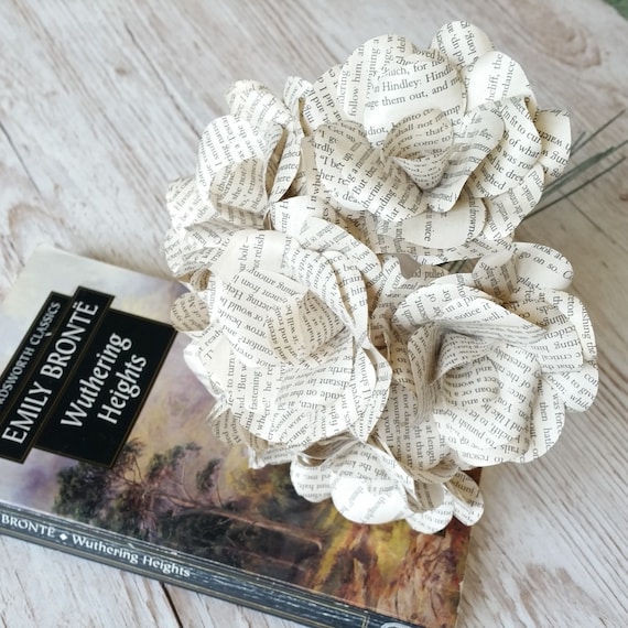Wuthering Heights Book Page Roses: Handmade Paper Flowers, Set of 6
