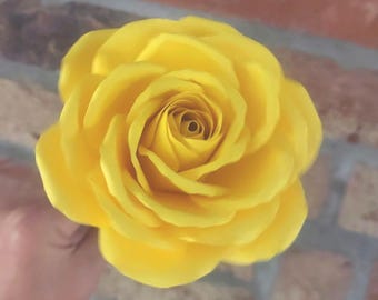 Bright Yellow Paper Rose, Paper Flower, Valentines Rose, Wedding Flowers, Keepsake, Gift Idea for Her
