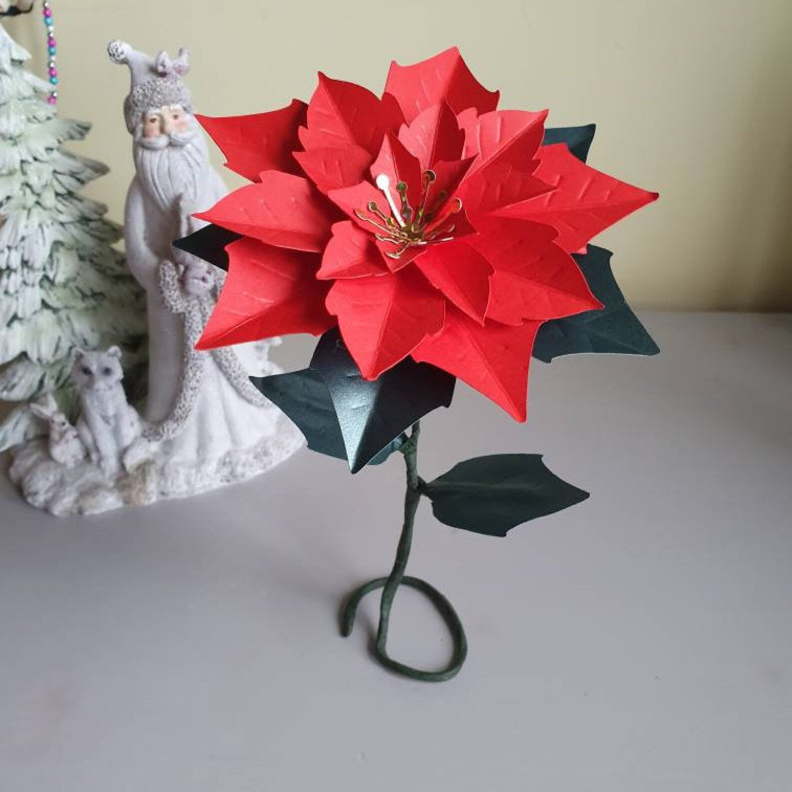 Paper Poinsettia Freestanding Paper Flower Christmas Decor Etsy UK