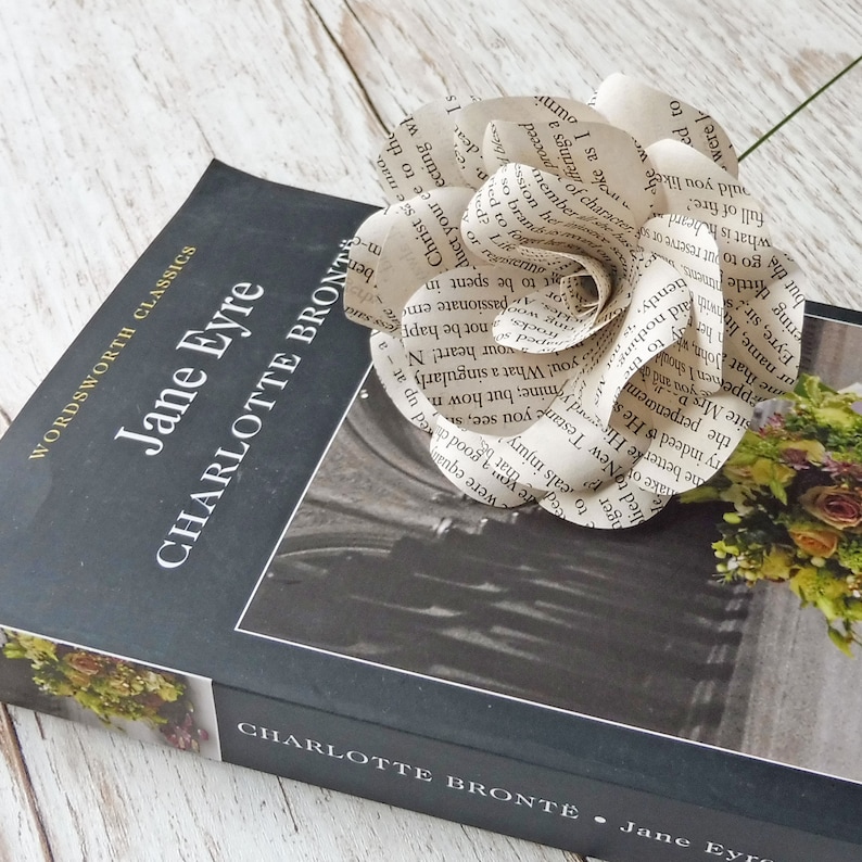 Jane Eyre Book Page Paper Flower Rose Handmade Flower Etsy UK
