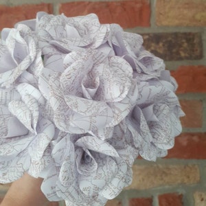 12 x Vintage Map White Roses | Paper Flower Roses