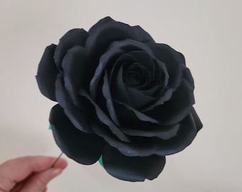 Black Paper Rose, Paper Flower, Valentines Rose, Wedding Flowers, Keepsake, Gift Idea for Her, Single Stem Wedding Flower