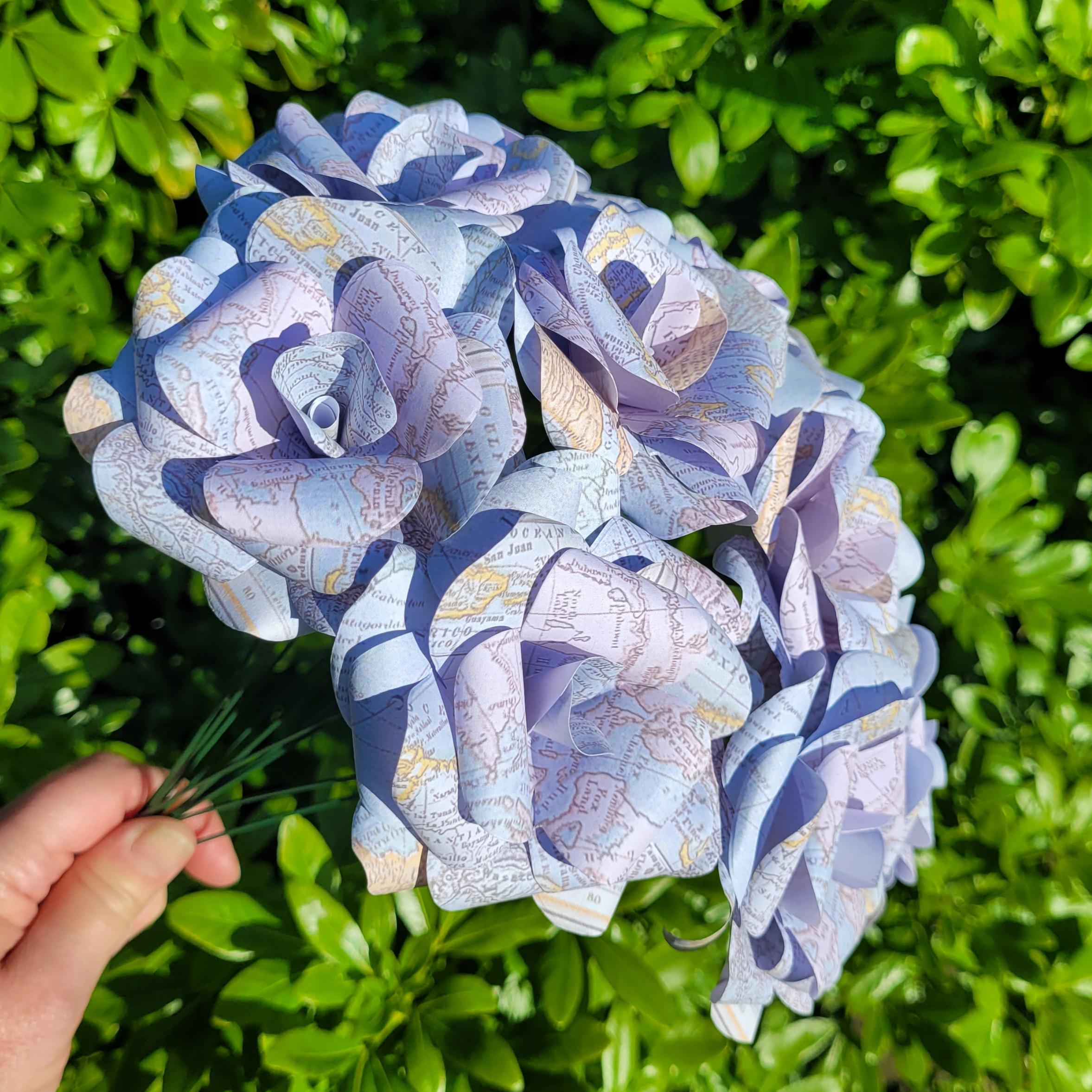 12 X Map Roses, Paper Flower Roses, Paper Roses, Bridal Bouquet, Travel ...