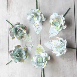 12 x Map Buttonholes / Boutonnières, Wedding Flowers, Handmade Paper Flowers, TravelThemed Wedding