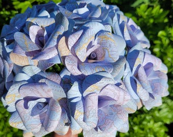 12 x Map Roses, Paper Flower Roses, Paper Roses, Bridal Bouquet, Travel Wedding, Vintage Map Bouquet