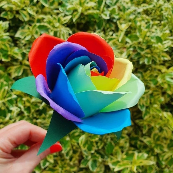 Rainbow Paper Rose | Stemmed Flower | Valentines Gifts | Wedding Flowers |  Paper Anniversary - Etsy