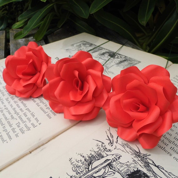 3 X Red Paper Roses Paper Flower Handmade Flowers Etsy