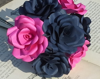 Handmade Navy & Hot Pink Paper Roses: Romantic Bouquet