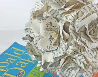 12 x Roald Dahl Book Paper Roses, Paper Flowers on Stems, Handmade Paper Flower - The BFG, The Twits, Matilda