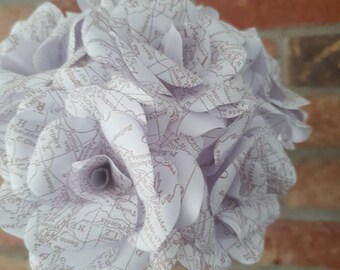 6 x Vintage Map White Roses | Paper Flower Roses