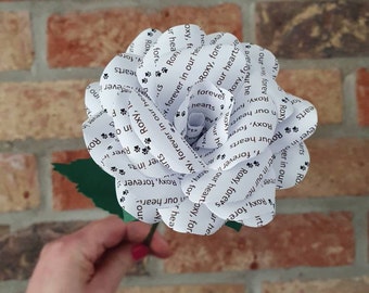 Single Personalised Message Flower Paper Rose - Paper Flower - Valentine's Day Gift