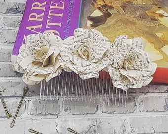 Book Page Flower Hair Comb: Handmade Wedding Hair Accessory