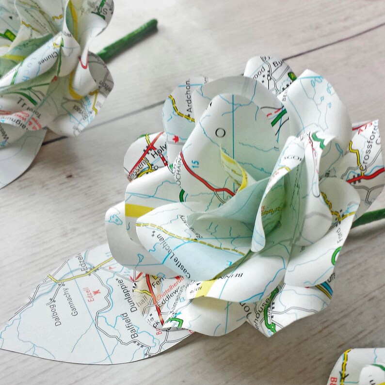 3 x Map Buttonholes / Boutonnières, Wedding Flowers, Handmade Paper Flowers, Travel Themed Wedding image 3