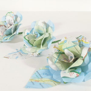 3 x Map Buttonholes / Boutonnières, Wedding Flowers, Handmade Paper Flowers, Travel Themed Wedding image 2