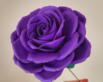 Realistic Purple Stemmed Paper Roses, Paper Flowers,  Valentines Rose, Wedding Flowers,