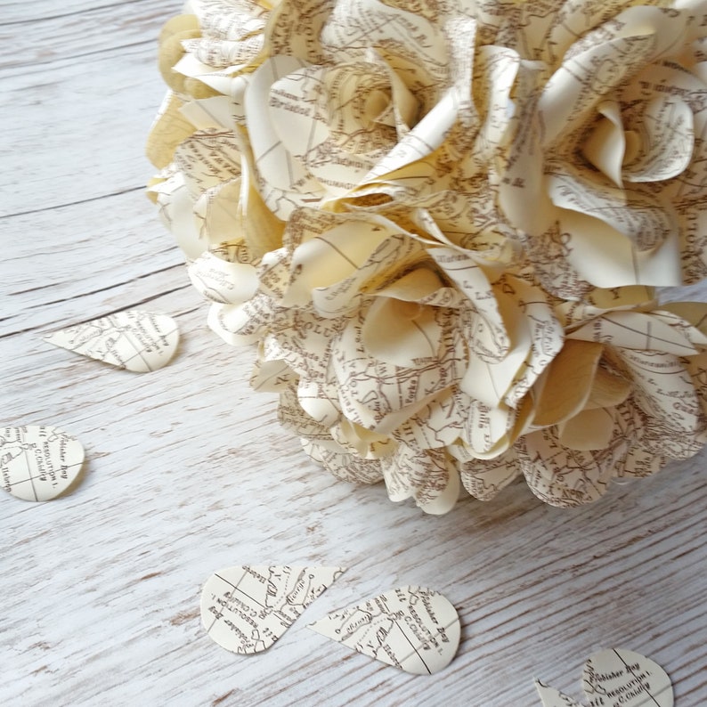 6 X Vintage Map Roses Paper Flower Roses Bouquet Paper Etsy