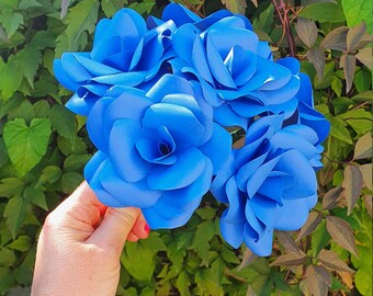 6 Royal Blue Paper Roses: Handmade Forever Flowers, Table Decor