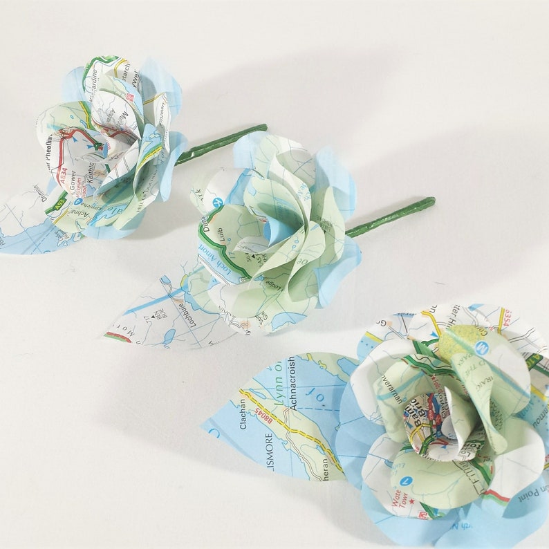 3 x Map Buttonholes / Boutonnières, Wedding Flowers, Handmade Paper Flowers, Travel Themed Wedding image 7