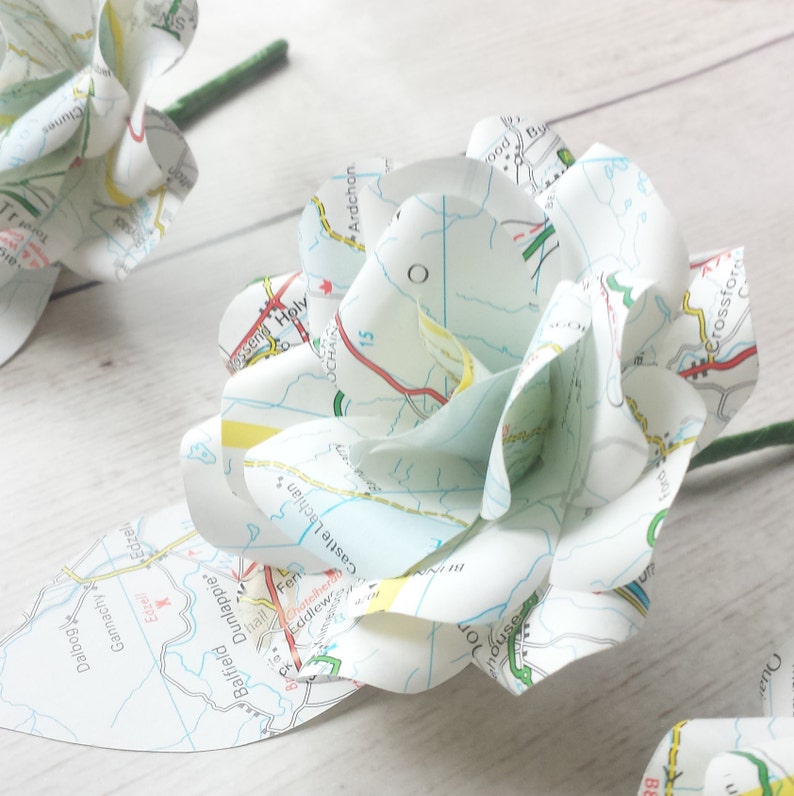 3 x Map Buttonholes / Boutonnières, Wedding Flowers, Handmade Paper Flowers, Travel Themed Wedding Map Leaf