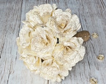 Vintage Map Paper Flower Bridal Bouquet, Wedding Flowers, Alternative Flowers, Bridesmaid Bouquet