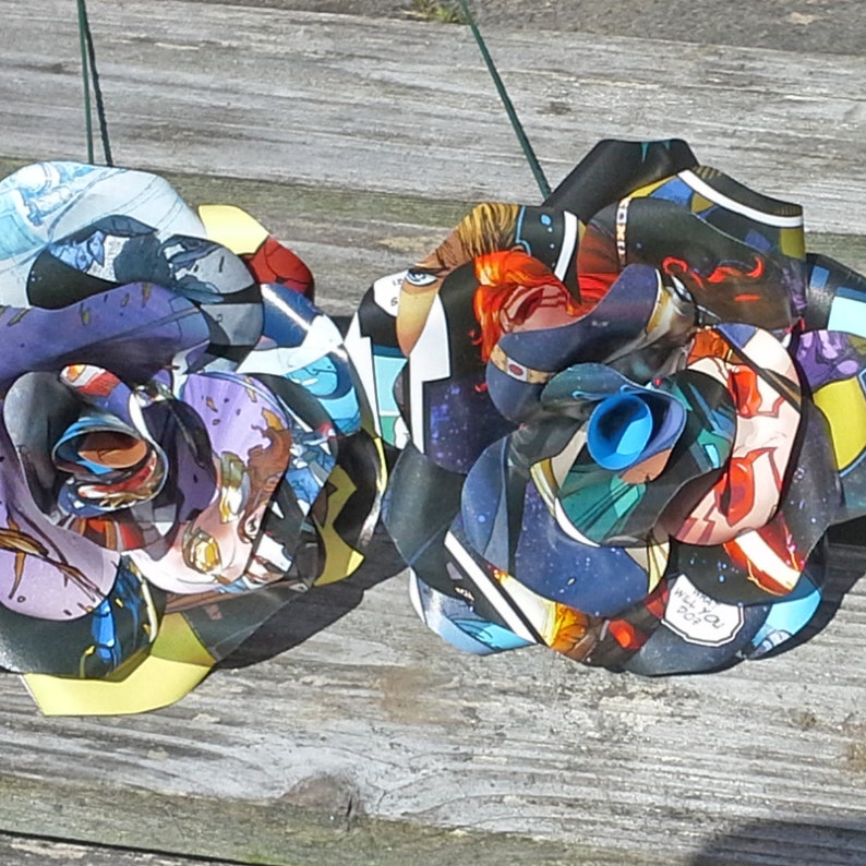 6 X Comic Book Paper Flowers Handmade Paper Flowers Comic Etsy