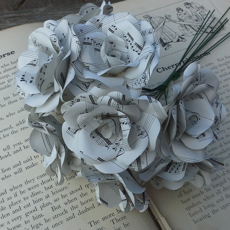 6 X Sheet Music Paper Roses Paper Flowers Roses Handmade Etsy
