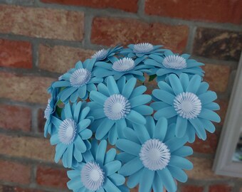 Blue Paper Flower Daisies - Home Decor - 1st Anniversary Gift for Her, Alternative Flowers