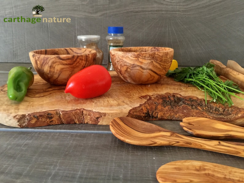 kitchenware Olive Wood board Original Christmas gift Tongs center table tableware 3 Utensils 2 Rond bowls mom present