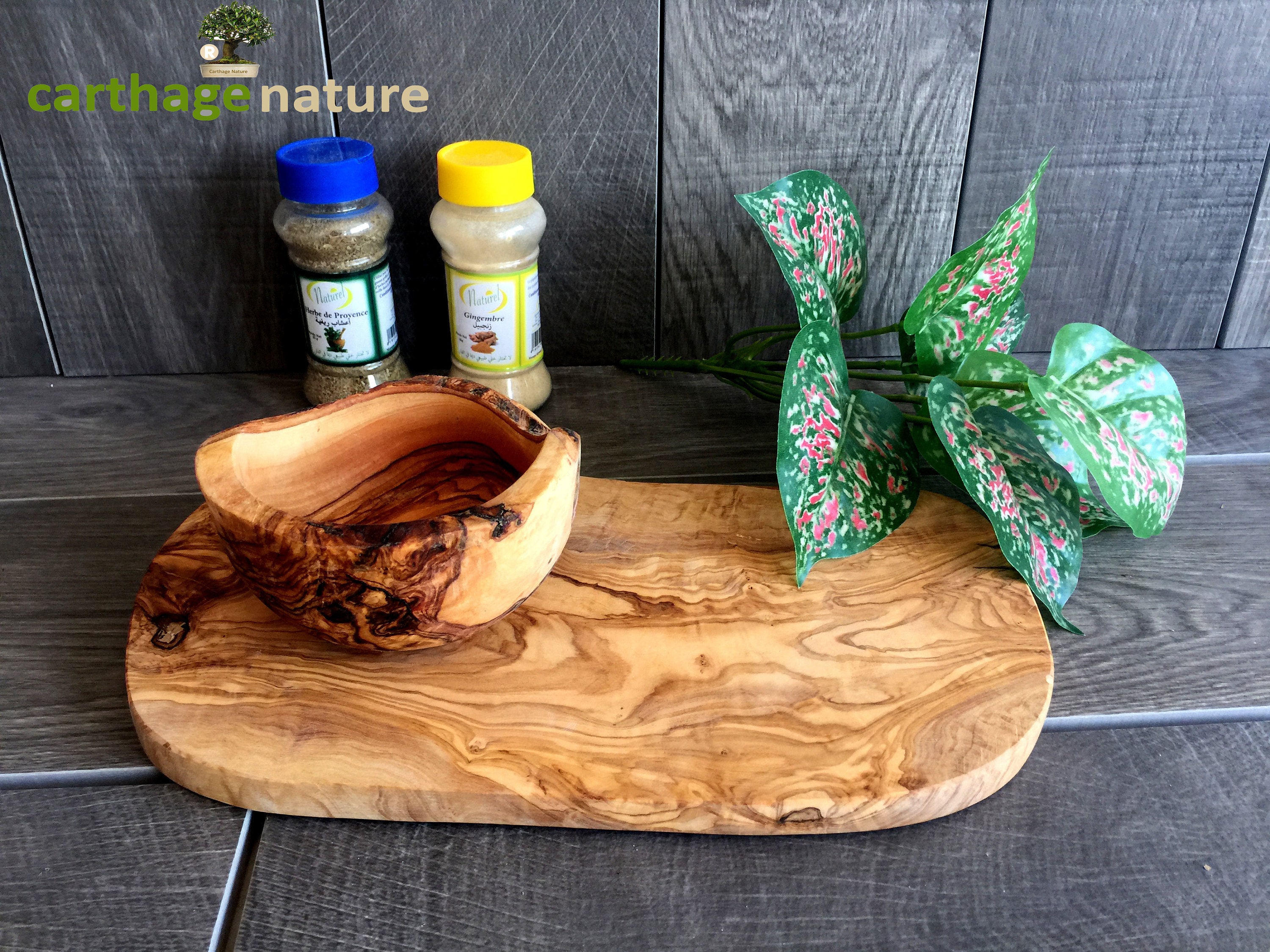 Cadeau Pour Fête, Planche à Découper en Bois d'olivier + Bol Rustique, Art de Table, Fromage, Cadeau