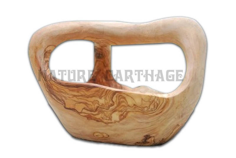 Cadeau Noel, Coupe à Fruits avec Anse en Bois d'olivier 20, 30 cm, Centre de Table, Cadeau Ami Origi