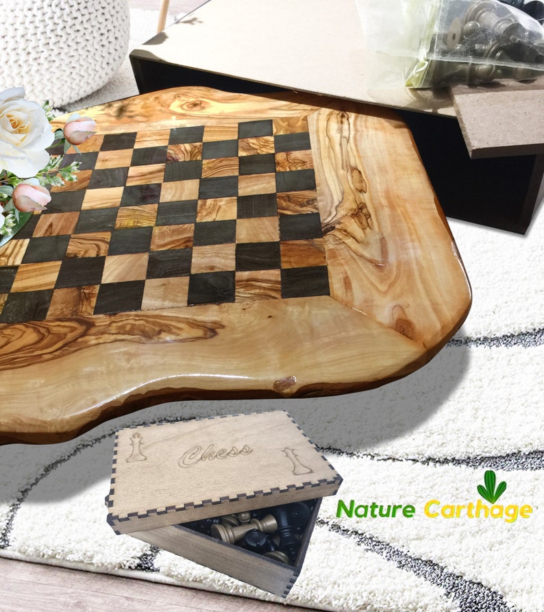 Christmas gift, Birthday present, mom gift, daddy gift, olive wood rustic chess board 18