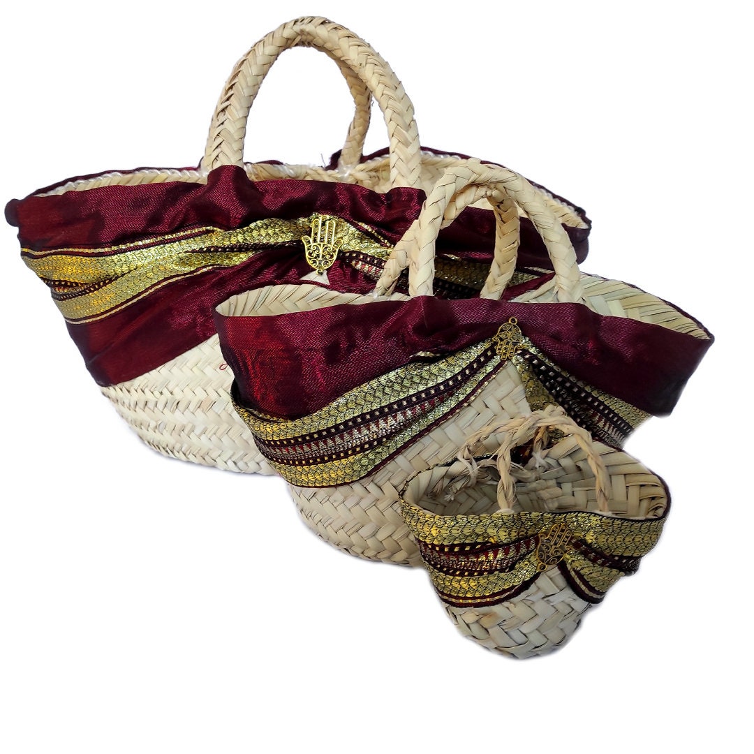 Cadeau Mariage, Couffin Hammam, Couffin en Fibre de Palmier Naturelle avec Tissu Traditionnel, Cadea