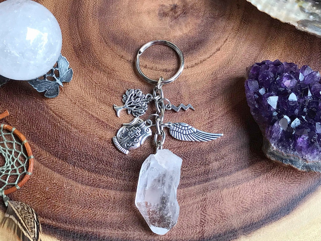 Zeus Jupiter Greek Roman God Raw Quartz Crystal Key Chain Etsy