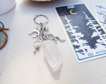 Hecate Hekate Greek Goddess Raw Quartz Crystal Key Chain - Witchcraft, Spirituality, Transitions, New Beginnings