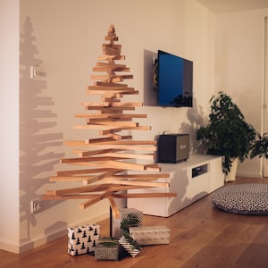 Wooden Christmas Tree / L YELKA / 4,9feet-150cm / Walnut, Oak, Maple wood / Metal stand / Weihnachtsbaum / Sapin de Noël / albero di Natale image 1