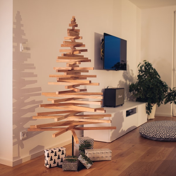 Árbol de Navidad de madera / L YELKA / 4,9 pies-150 cm / Nogal, Roble, Madera de arce / Soporte de metal / Weihnachtsbaum / Sapin de Noël / albero di Natale