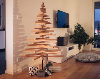 Árbol de Navidad de madera / L YELKA / 4,9 pies-150 cm / Nogal, Roble, Madera de arce / Soporte de metal / Weihnachtsbaum / Sapin de Noël / albero di Natale