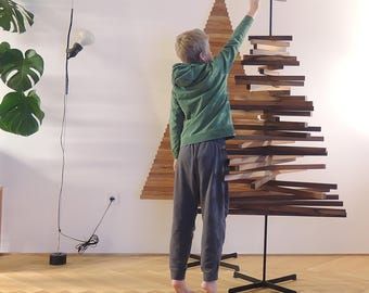 Minimalist Wooden Christmas Tree: 6.1 ft, Walnut & Oak